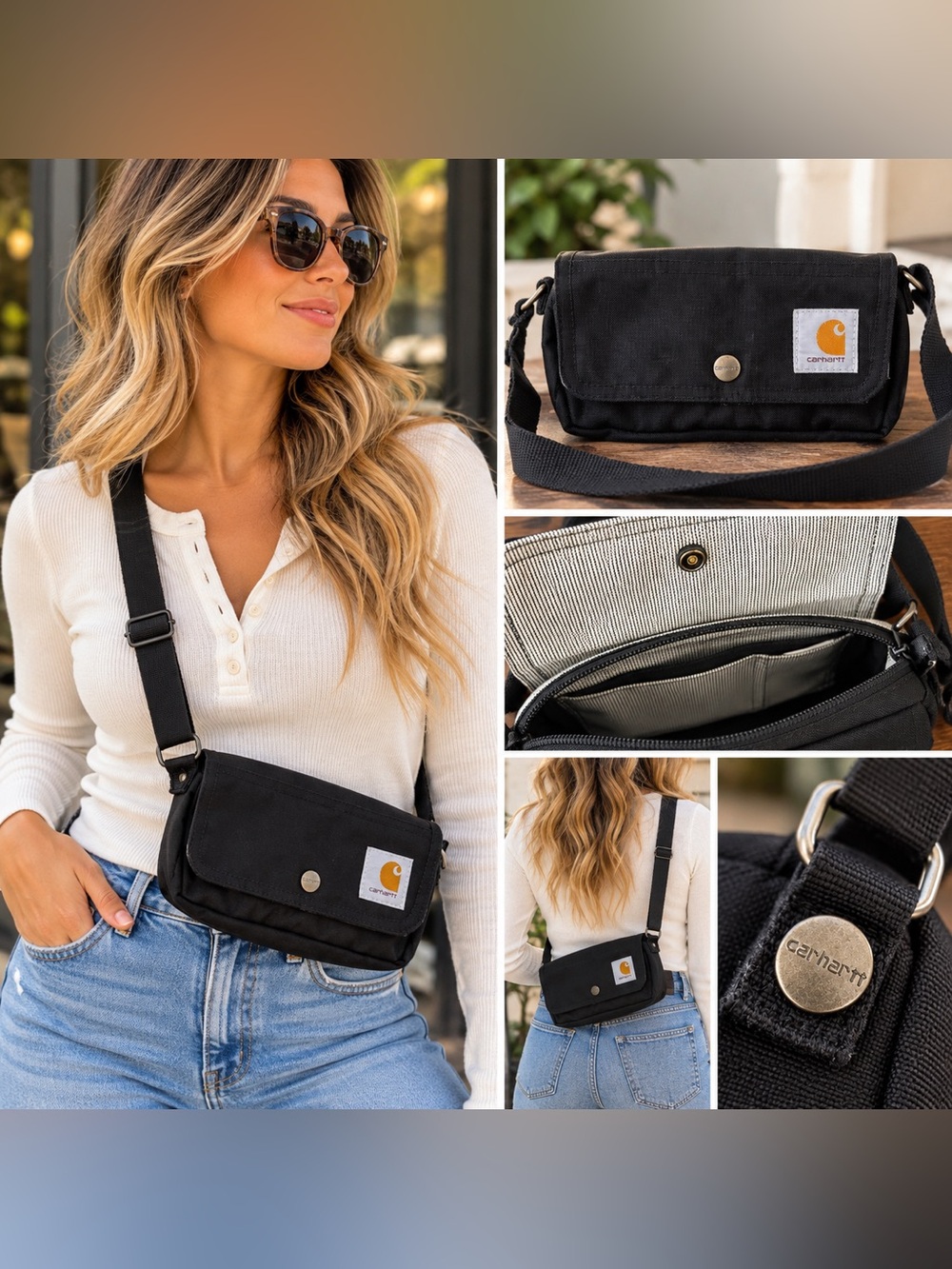 Carhartt Women’s Essentials Pouch Black Canvas Crossbody Shoulder Bag